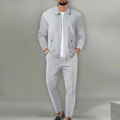 Autumnwinter men's casual blazer set new fashion Waffle baseball suit round neck pocket zipper long sleeve trousers two-piece se