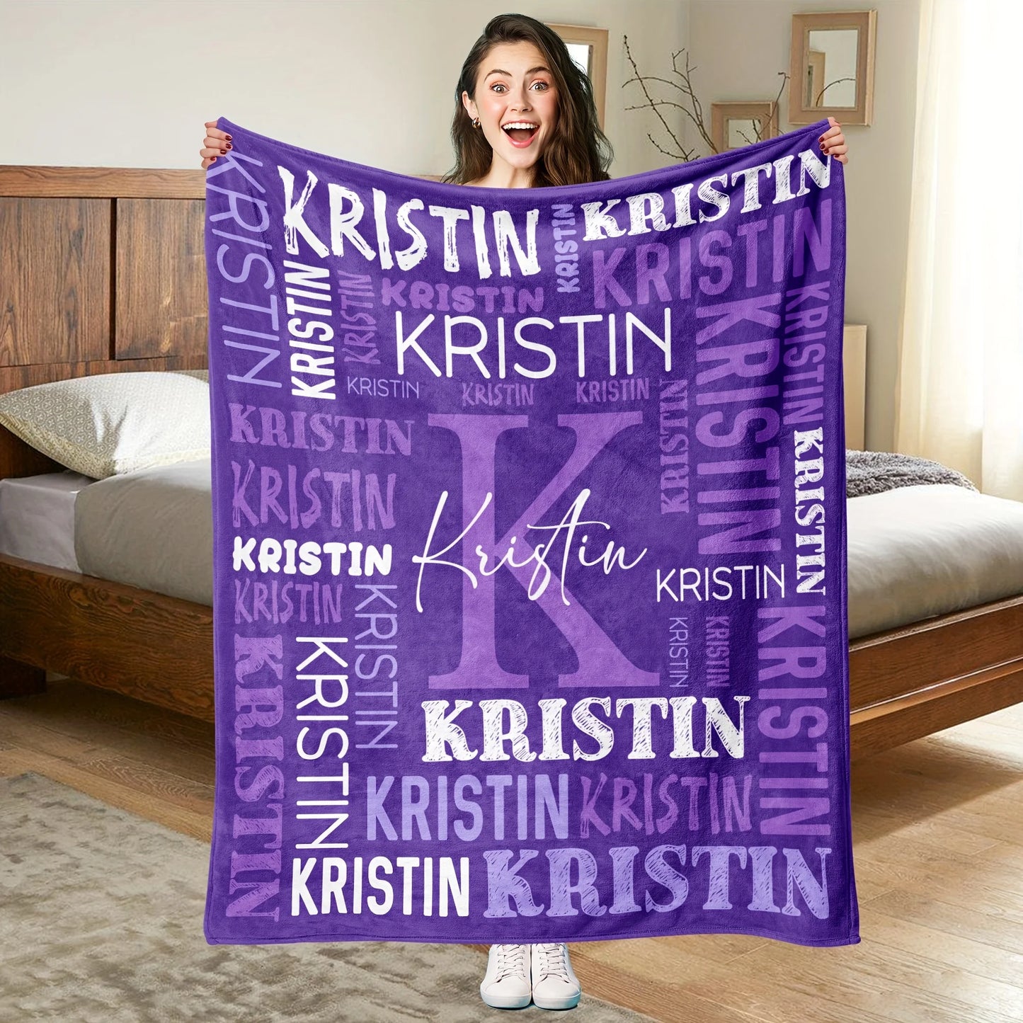 1pc Soft fleece custom name flannel throw blanket | Personalized for son or daughter, vintage style custom gift