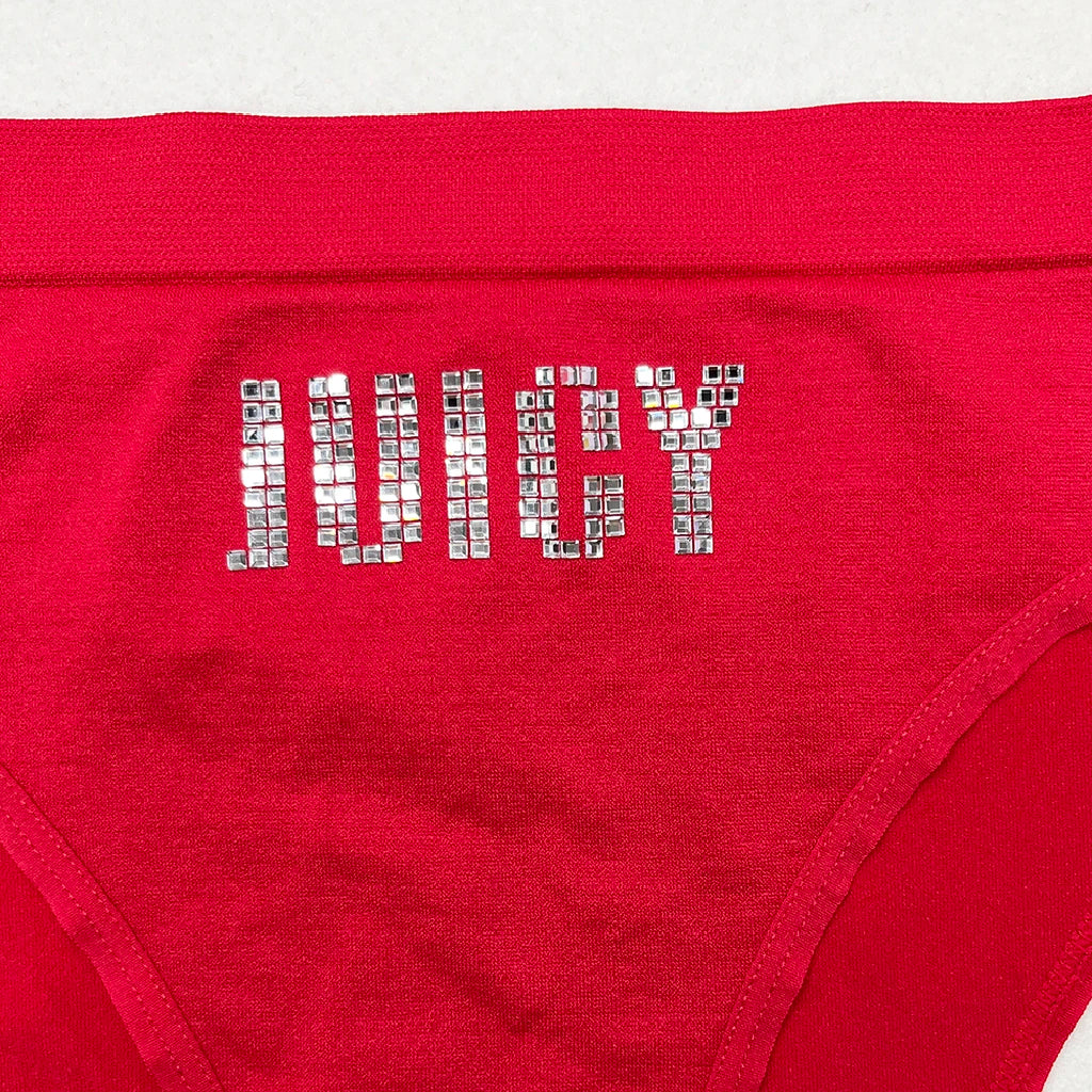 Sexy Women's Underwear Juicy Couture Style Bras and Panties Set Strap Top Embellished Rhinestones Elastic Lingerie for Ladies