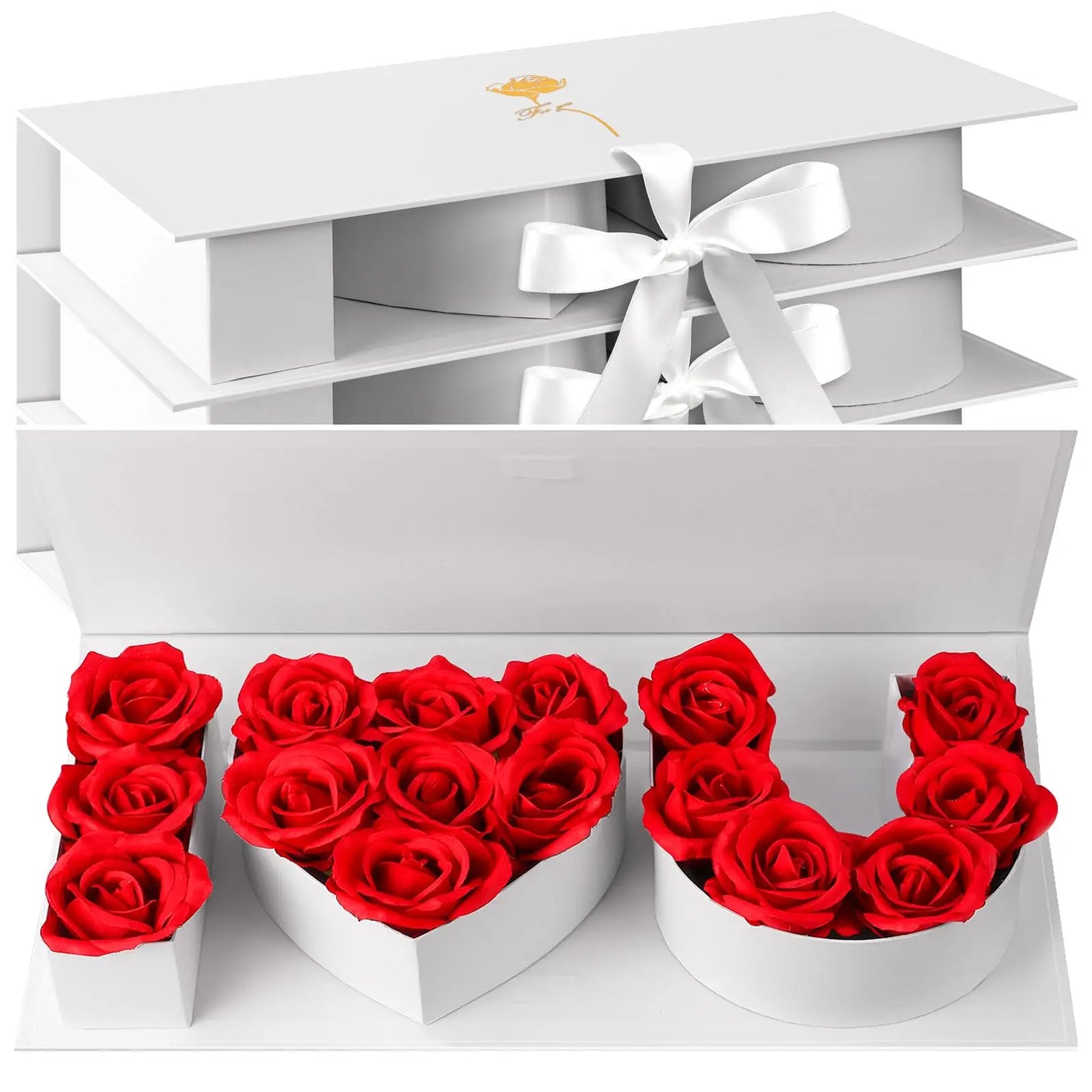 16Pcs Forever Rose I Love You Box Eternal Rose Preserved Flowers for Valentine's Day Birthday Gifts for Her Silk Simulated Roses