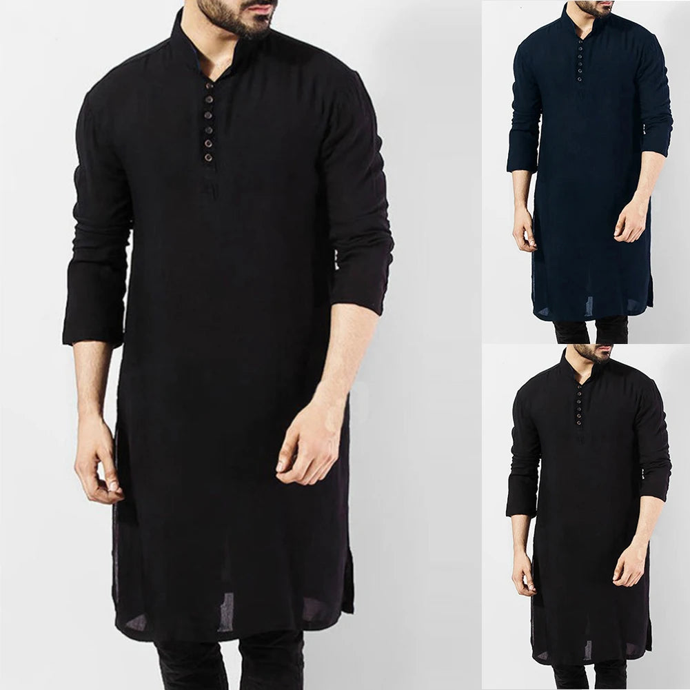 Mens Indian Traditional Kurta Shirt Long Sleeve Ethnic Kaftan Shirt Blouse Tunic Shirts