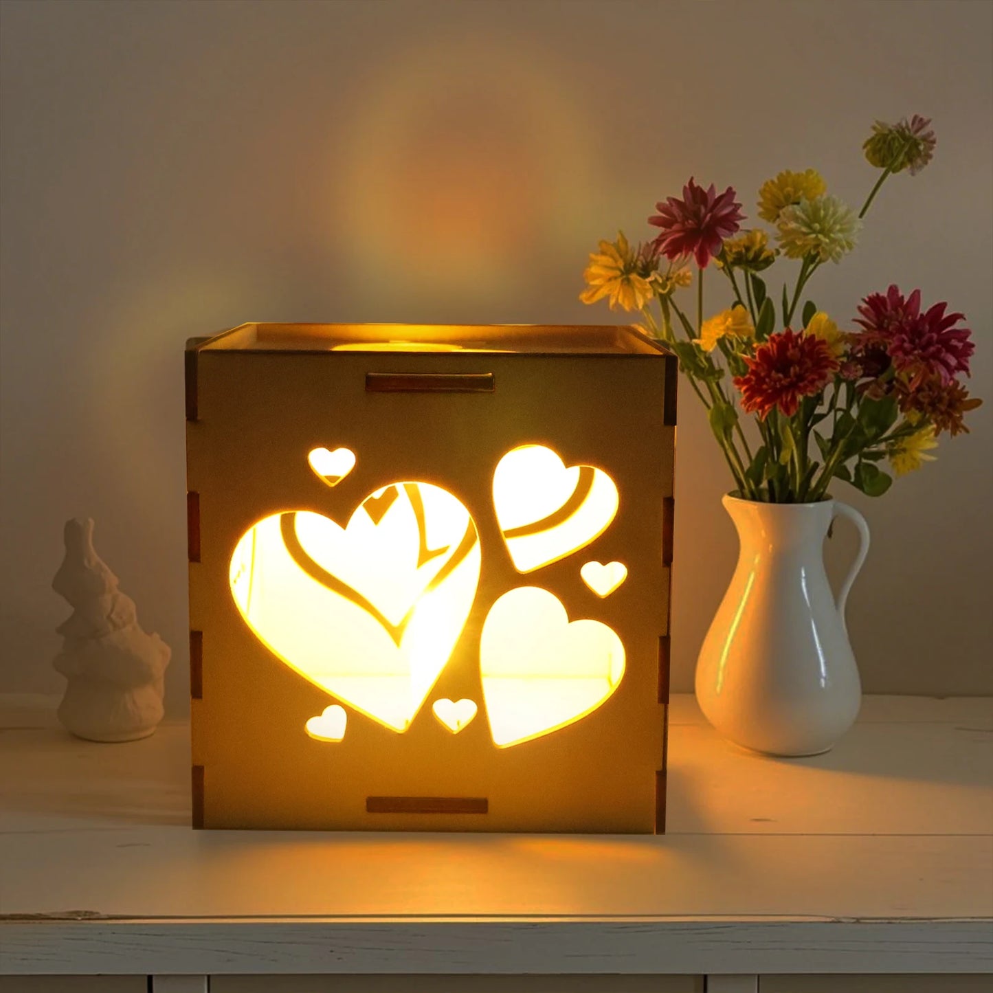 Romantic Ambient Light, Love - Heart Shaped Hollow - Out Wooden Night Light, Warm Decor, Romantic "Heart" Choice