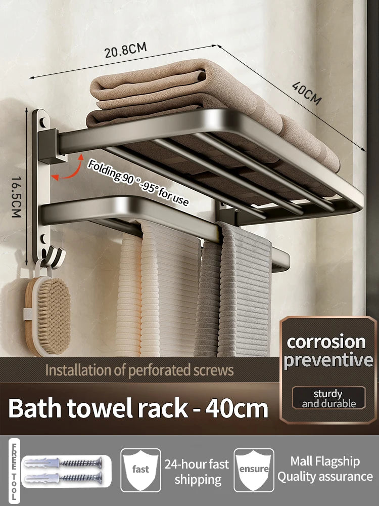 Upgrade And Thicken Grey/Black 40CM-60CM Towel Rack Space Aluminum Toilet Storage Rack Wall Mounted BathTowel Rack