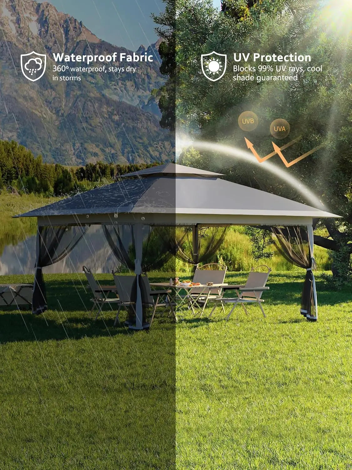 13x13FT Pop Up Gazebo, Canopy Tent with Mosquito Netting, Outdoor Patio Gazebo, Backyard Tent for Party Wedding Outdoor Dining