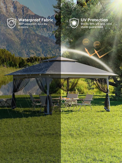 13x13FT Pop Up Gazebo, Canopy Tent with Mosquito Netting, Outdoor Patio Gazebo, Backyard Tent for Party Wedding Outdoor Dining