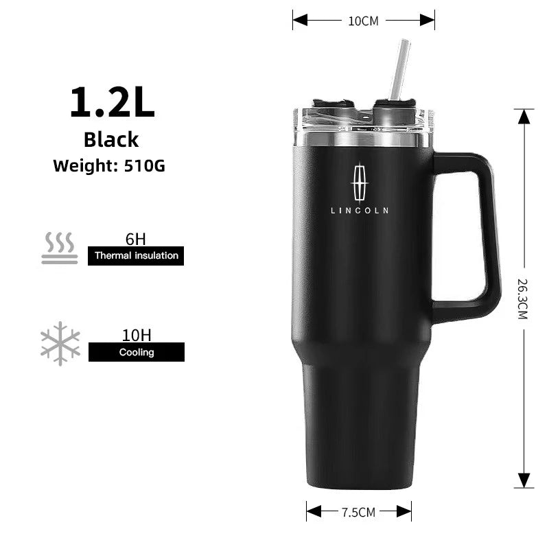 1200ML Large Capacity Stainless Steel Car Insulated Mug For Lincoln Navigator Continental Nautilus Aviator MKZ MKX MKC MKT MKS