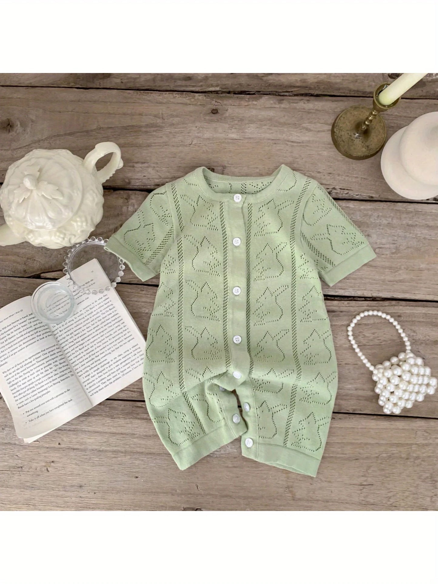 Spring and Autum Korean Style New Girls' Heart Long-Sleeved Jumpsuit Newborn Single-Breasted Cover-Up Crawling Suit Jumpsuit