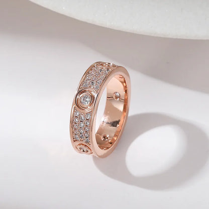 Three Row Zircon Luxury Closed Ring Finger Ring Cross Border Jewelry Gold Plated Copper Elegant Ring for Women Fashionable Ge...