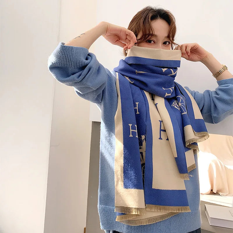 Thickened Cashmere-Like Scarf Women's Versatile Air-Conditioned Room Warmth Fashionable Casual Style All-Season Scarf