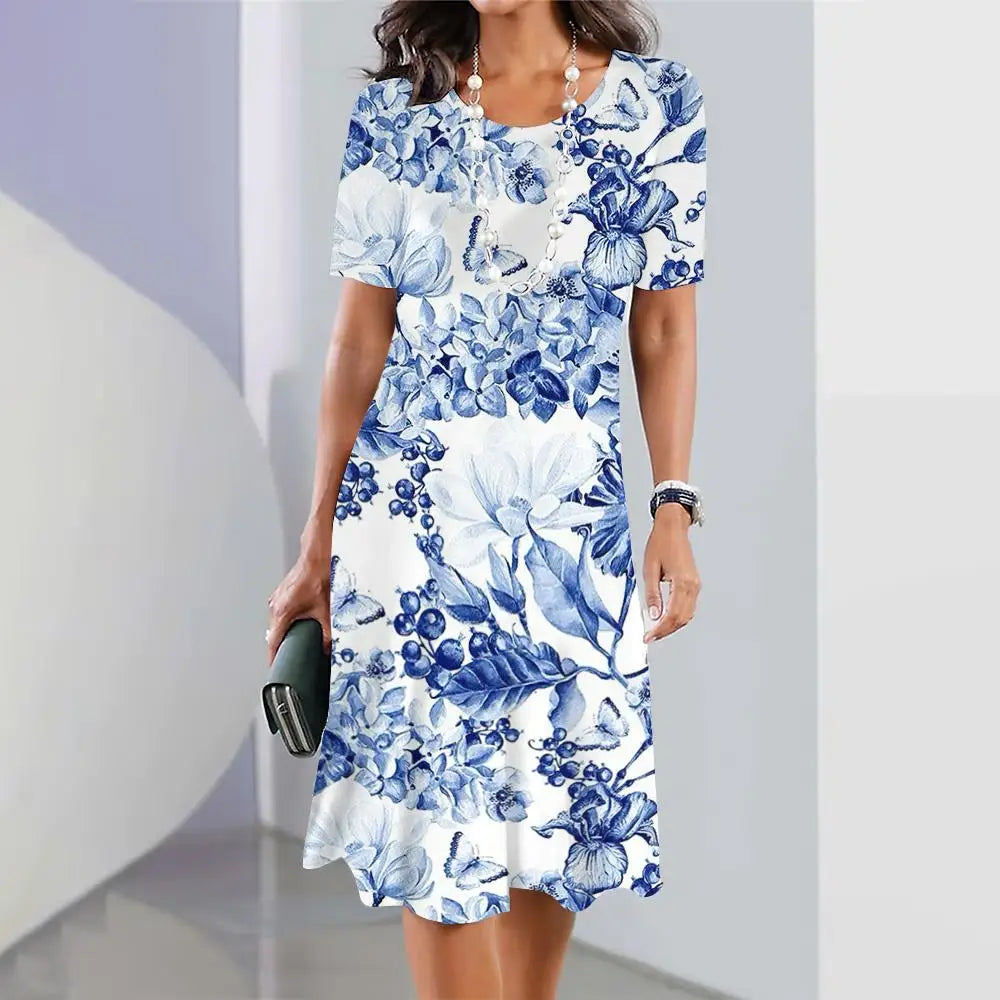 2024 Summer New Chinese Style Floral Print Women's Dresses Female Elegant Dresses Plus Size Long Dresses Women's Clothing