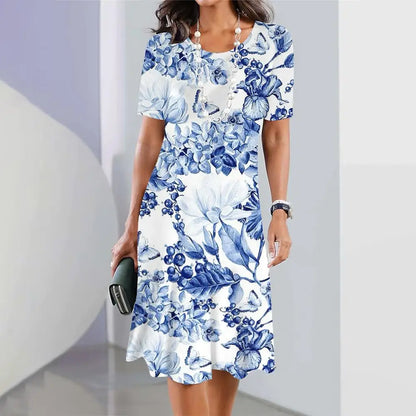 2024 Summer New Chinese Style Floral Print Women's Dresses Female Elegant Dresses Plus Size Long Dresses Women's Clothing