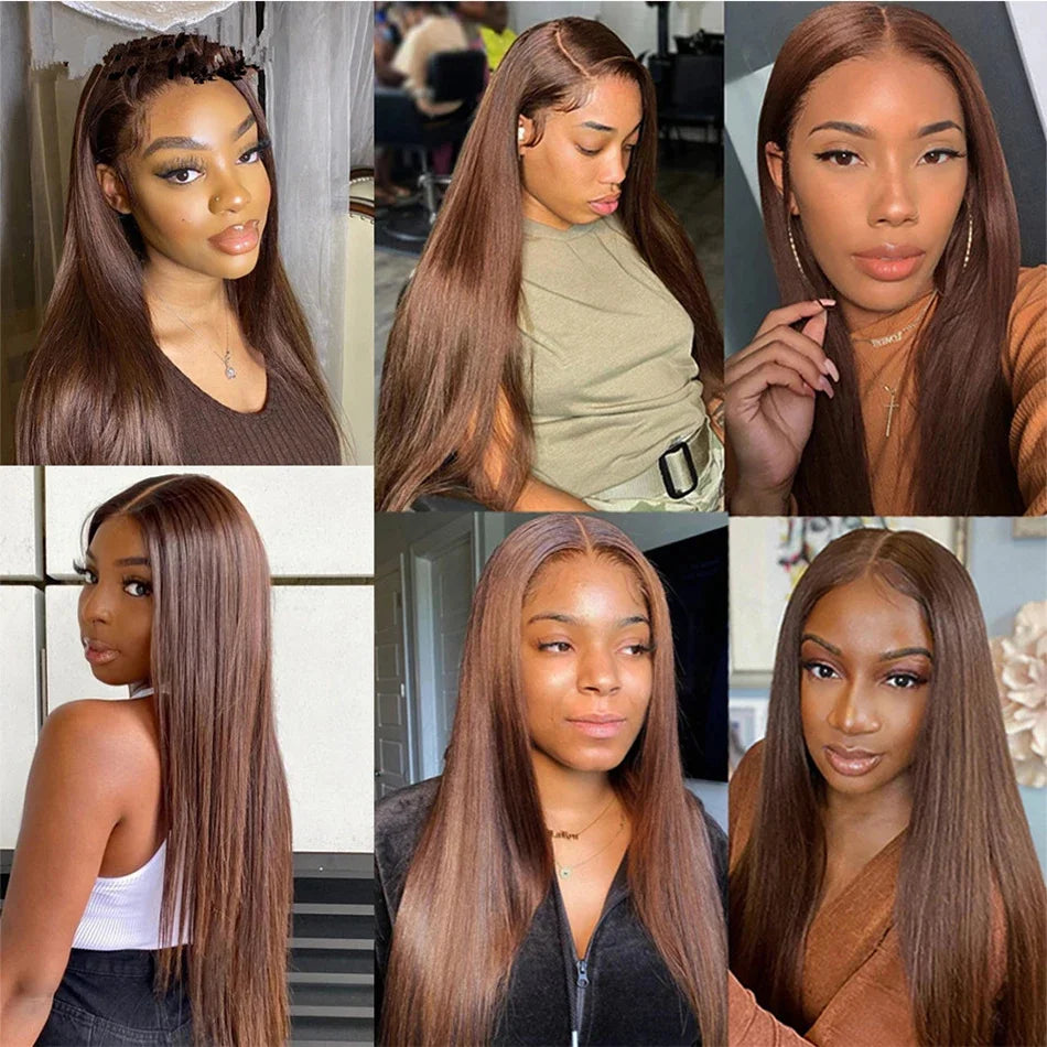 13x4 Chocolate Brown Straight Lace Front Human Hair Wigs 360 Lace Wig 100% Human Hair Pre Plucked Lace Frontal Wig For Women