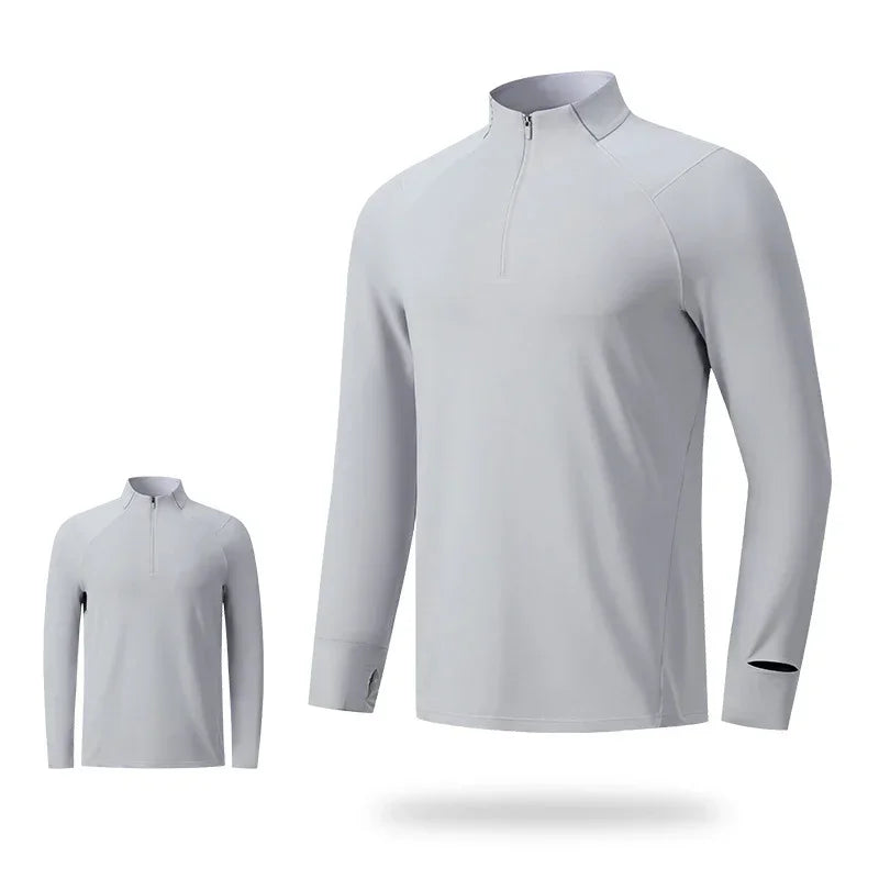 (S-2XL)Quick Dry Running T-shirt Men Zipper Stand Collar Sweatshirt Exercise Traning Fitness Tops Long Sleeve Sport Tee Shirt