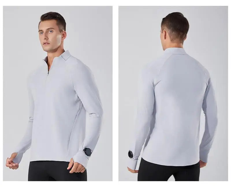 (S-2XL)Quick Dry Running T-shirt Men Zipper Stand Collar Sweatshirt Exercise Traning Fitness Tops Long Sleeve Sport Tee Shirt