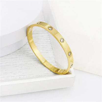 2023 New Design Gold Color Zircon And Cross Nut Nail Bracelet Gold & Bangle For Woman Stainless Steel Screw Brand Jewelry