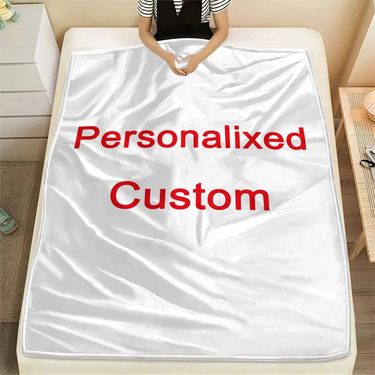 1 Piece of Customized Personalized Blanket Upload Pictures DIY Flannel Blanket - Customized Warm Photos, Soft and Warm, Suitable for Sofa, Bed, Office, Car and Outdoor Travel - Halloween, Thanksgiving, Birthday, Wedding, Coup