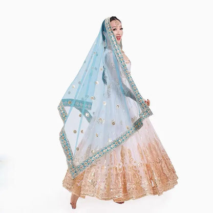 2025 indian traditional sari gauze embroidery exotic style women veil ethnic elegant long shawl women elegant indian shawl s590