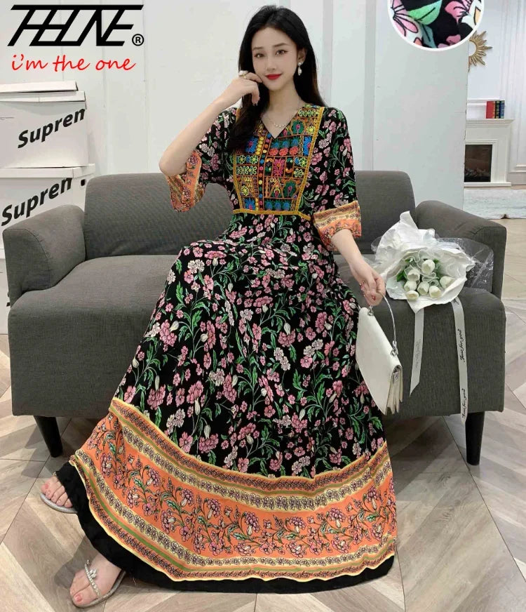 Indian Dress for Women Summer Embroidery Chic Elegant Party Dresses Clothes Vintage Long Maxi Prom Bohemian Beach Robe Vestidos