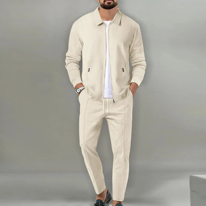 Autumnwinter men's casual blazer set new fashion Waffle baseball suit round neck pocket zipper long sleeve trousers two-piece se