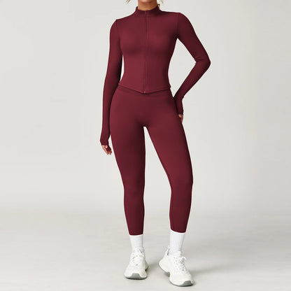Seamless Yoga Set Gym Clothes 2PCS Women Sportswear Yoga Suits Tracksuits Fitness Long Sleeved Jacket Sports Bra Gym Leggings