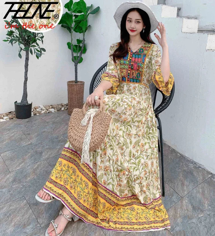 Indian Dress for Women Summer Embroidery Chic Elegant Party Dresses Clothes Vintage Long Maxi Prom Bohemian Beach Robe Vestidos