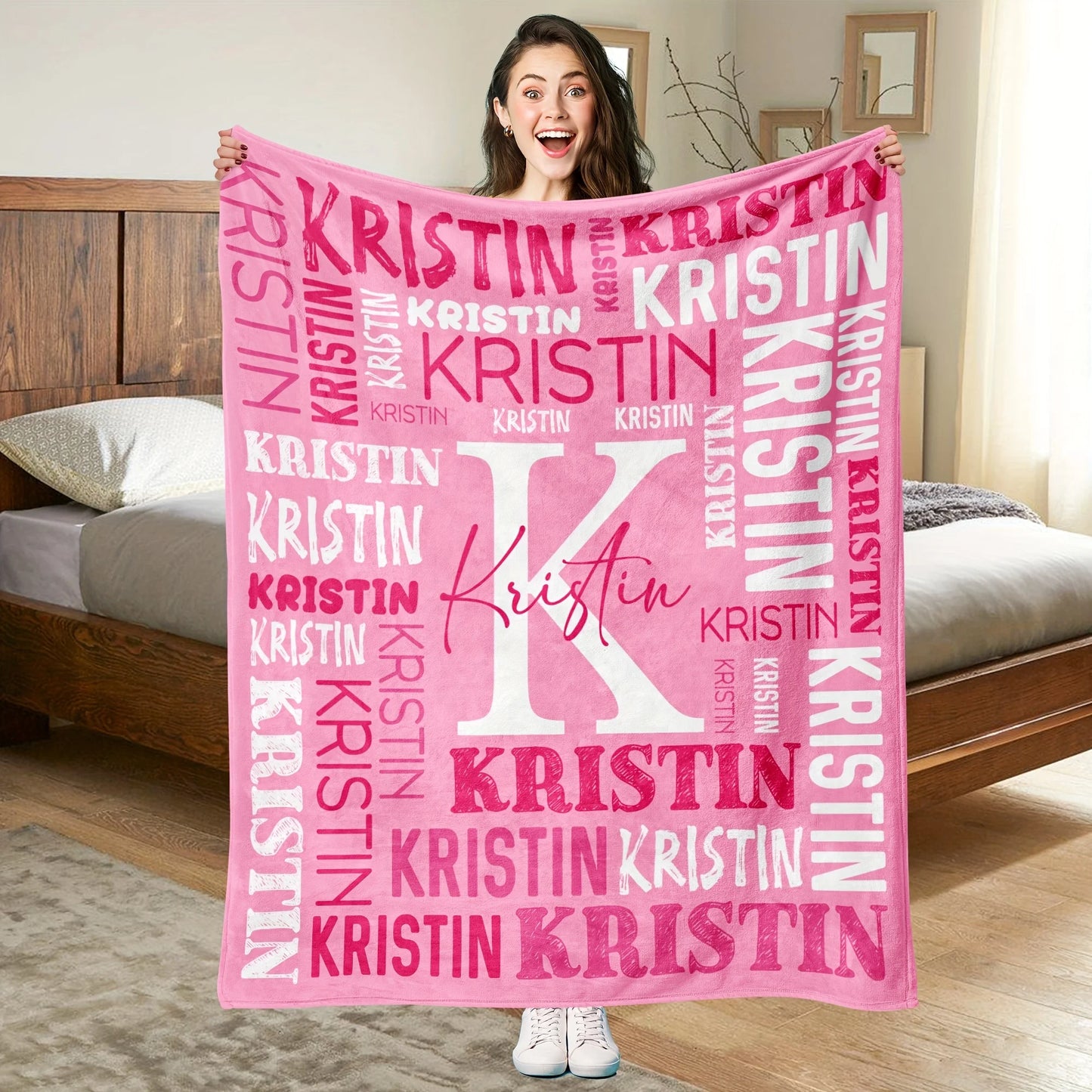 1pc Soft fleece custom name flannel throw blanket | Personalized for son or daughter, vintage style custom gift