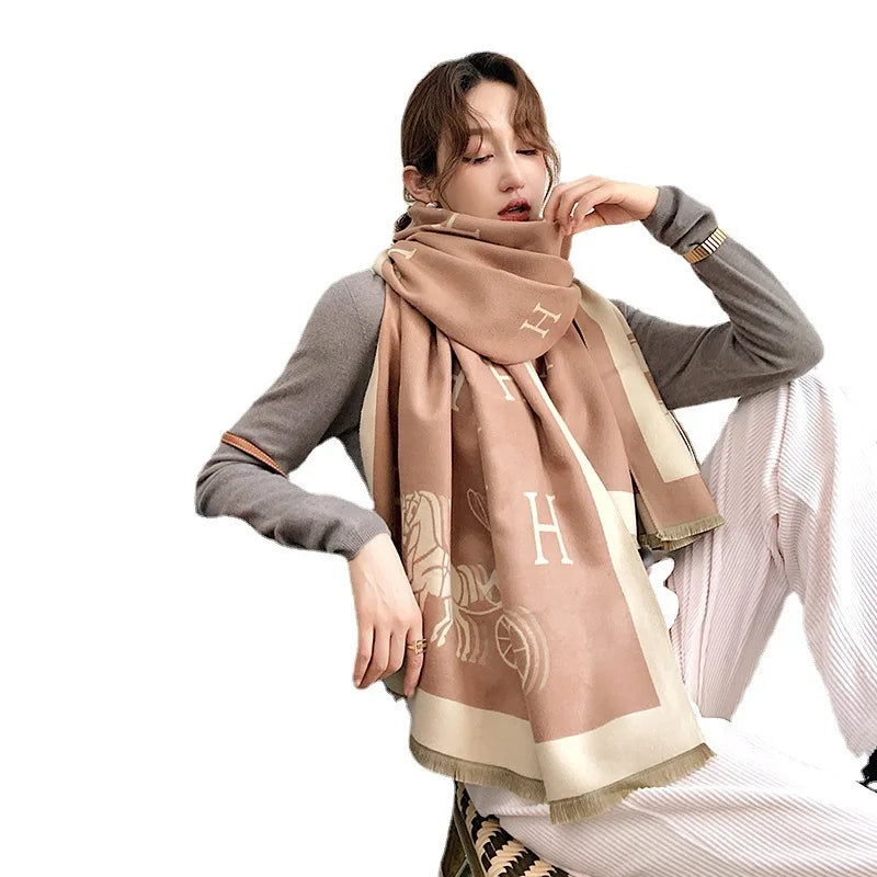 Thickened Cashmere-Like Scarf Women's Versatile Air-Conditioned Room Warmth Fashionable Casual Style All-Season Scarf