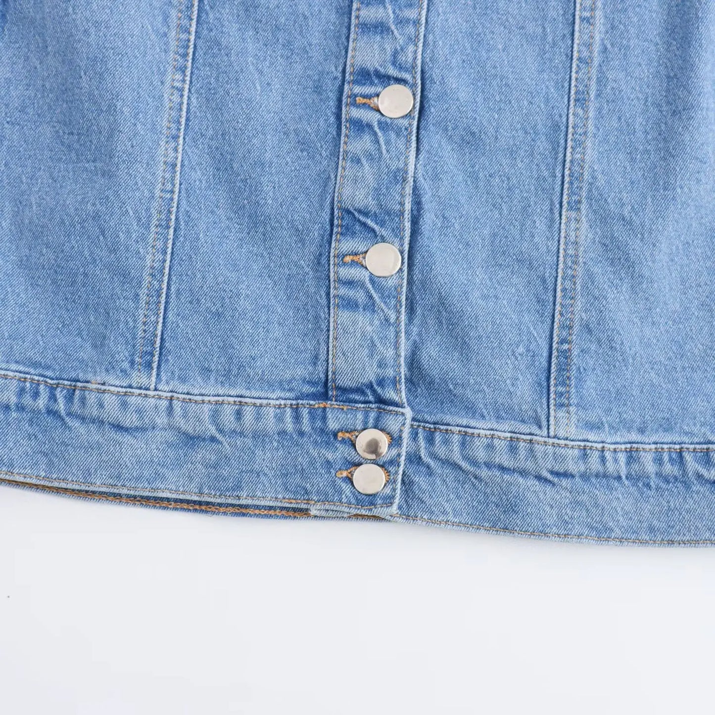BSK&TRAF2025 Summer New Women's Temperament Slim Button-Decorated Denim Short Sleeve Mini Dress 6147/070