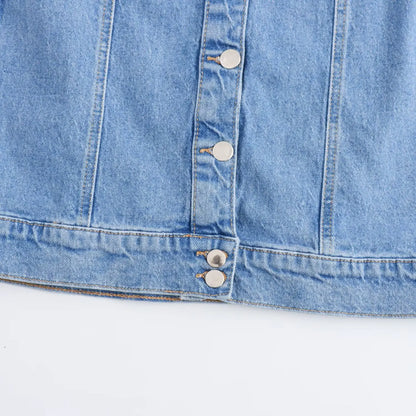 BSK&TRAF2025 Summer New Women's Temperament Slim Button-Decorated Denim Short Sleeve Mini Dress 6147/070