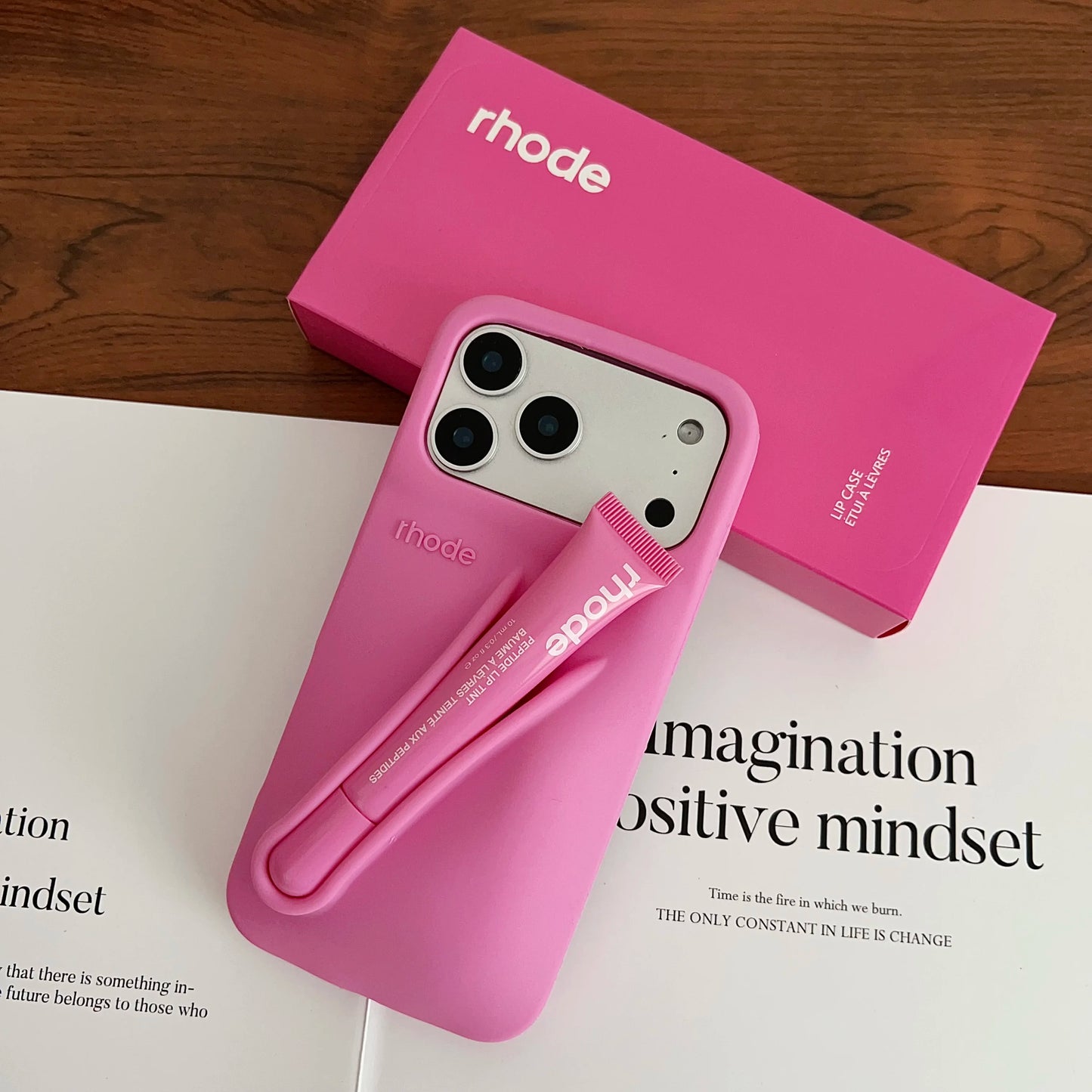 With Lip Gloss Phone Case for iPhone 17  Pro Max Plus Lipstick Silicone Lemontini Gray Ribbon Box Cover