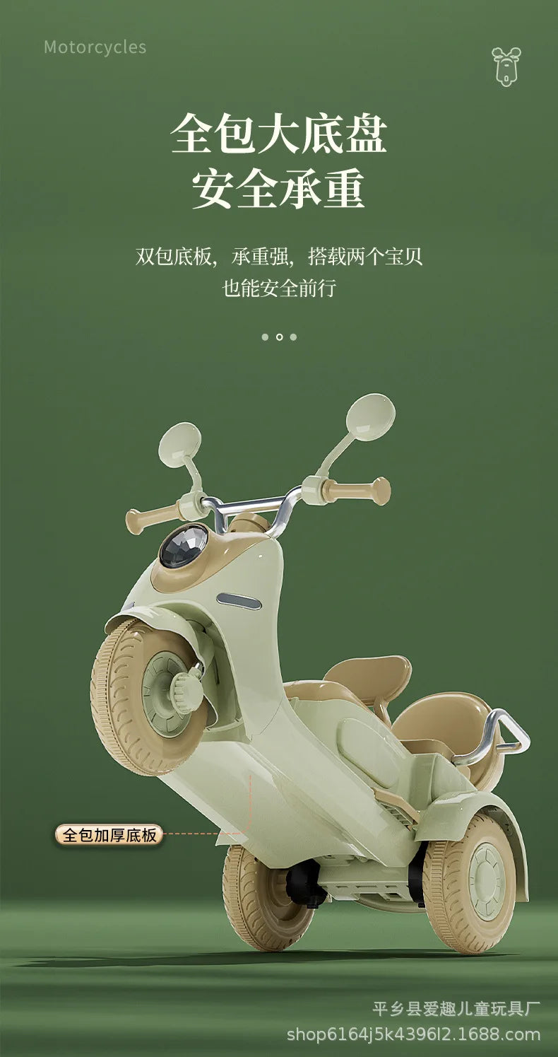 12V 4.5AH Remote Control New Baby's Two-Person Three-Wheel Electric Toy Children's Motorcycle With Double Seat