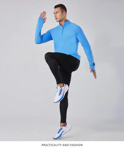 (S-2XL)Quick Dry Running T-shirt Men Zipper Stand Collar Sweatshirt Exercise Traning Fitness Tops Long Sleeve Sport Tee Shirt