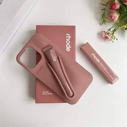 With Box Lipstick Rhode Phone Case for iPhone 16 15 14 13 12 11 Pro Max Plus 16E Makeup Lip Gloss Holder Silicone Back Cover