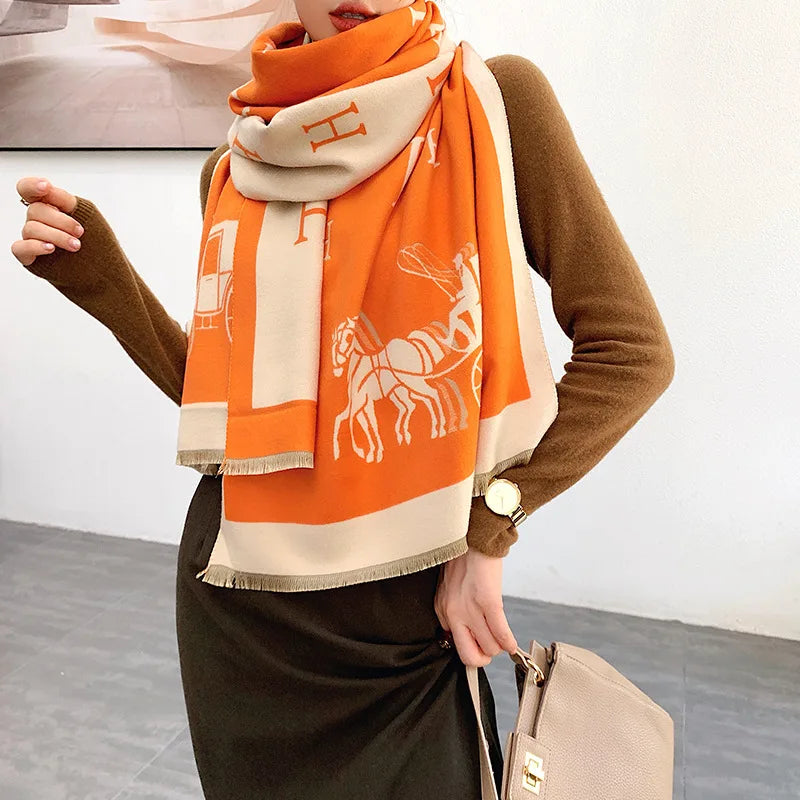 Thickened Cashmere-Like Scarf Women's Versatile Air-Conditioned Room Warmth Fashionable Casual Style All-Season Scarf