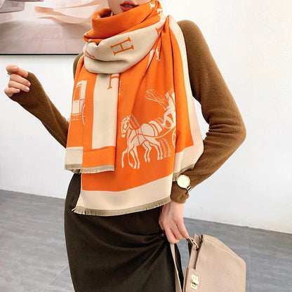 Thickened Cashmere-Like Scarf Women's Versatile Air-Conditioned Room Warmth Fashionable Casual Style All-Season Scarf