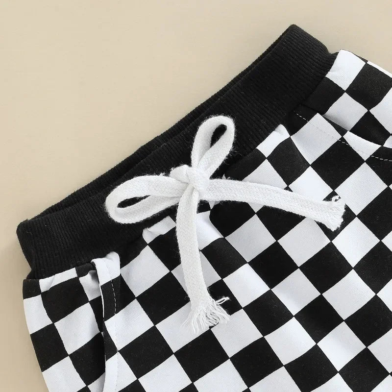 Toddler Casual Pants Baby Girl Boy Clothes Spring Autumn Fashion Checkerboard Printed Tie-up Mid-waist Trousers with Pockets