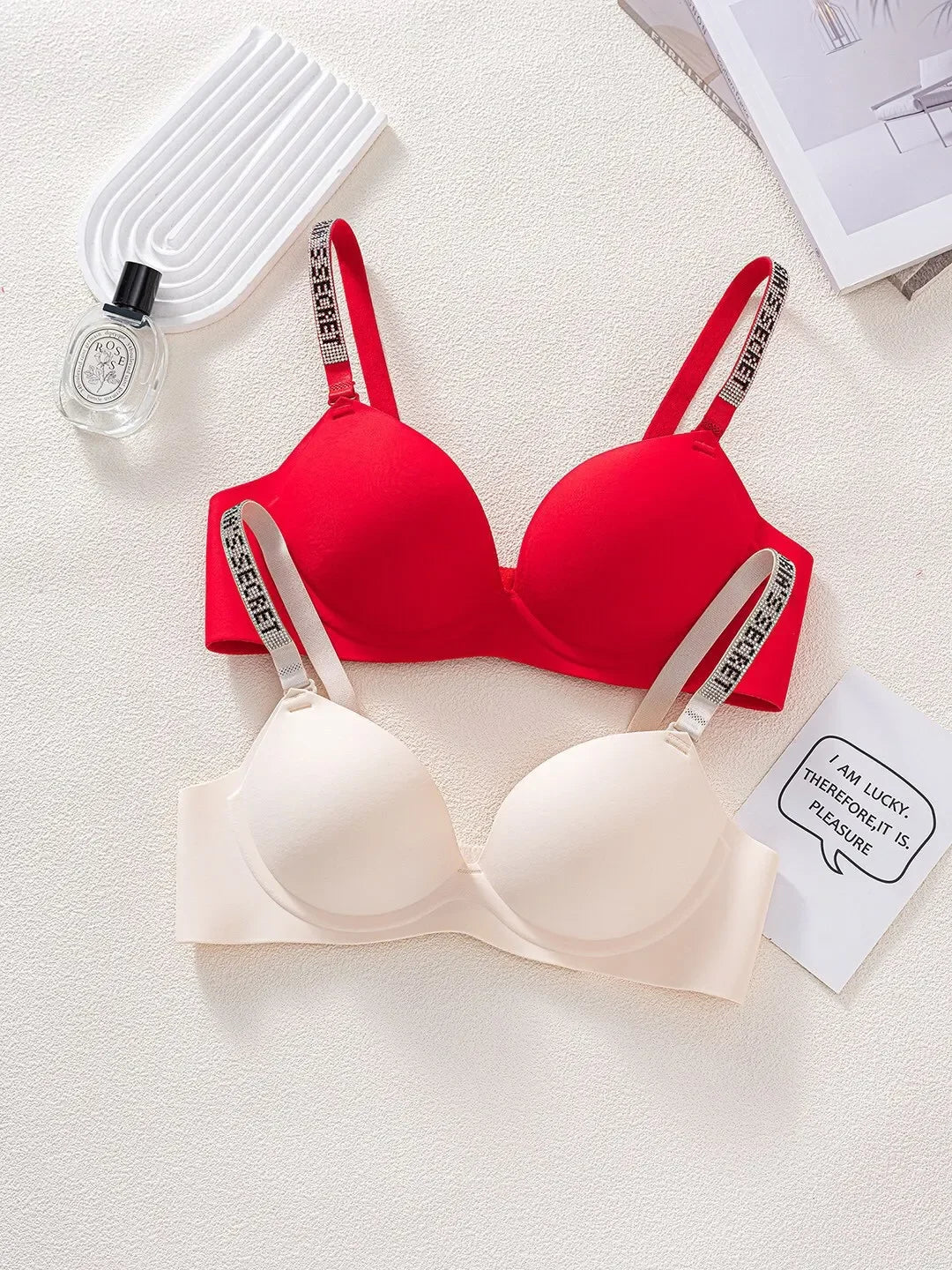 Wireless Letter Strap Bra Women's Summer Thin Comfortable Small Chest Gathered Look Big Sexy Anti-Sagging Exposed Bra