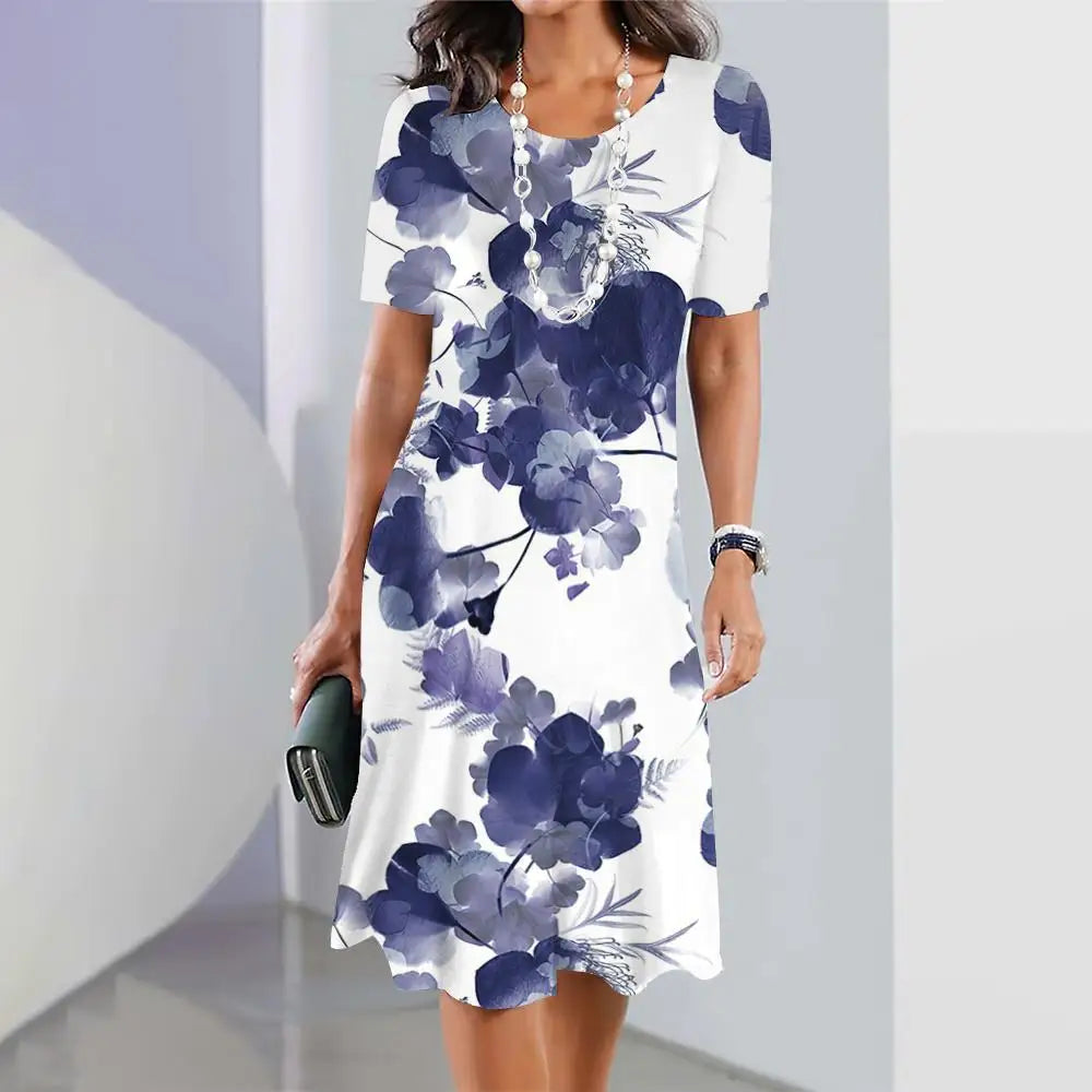 2024 Summer New Chinese Style Floral Print Women's Dresses Female Elegant Dresses Plus Size Long Dresses Women's Clothing
