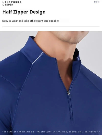 (S-2XL)Quick Dry Running T-shirt Men Zipper Stand Collar Sweatshirt Exercise Traning Fitness Tops Long Sleeve Sport Tee Shirt