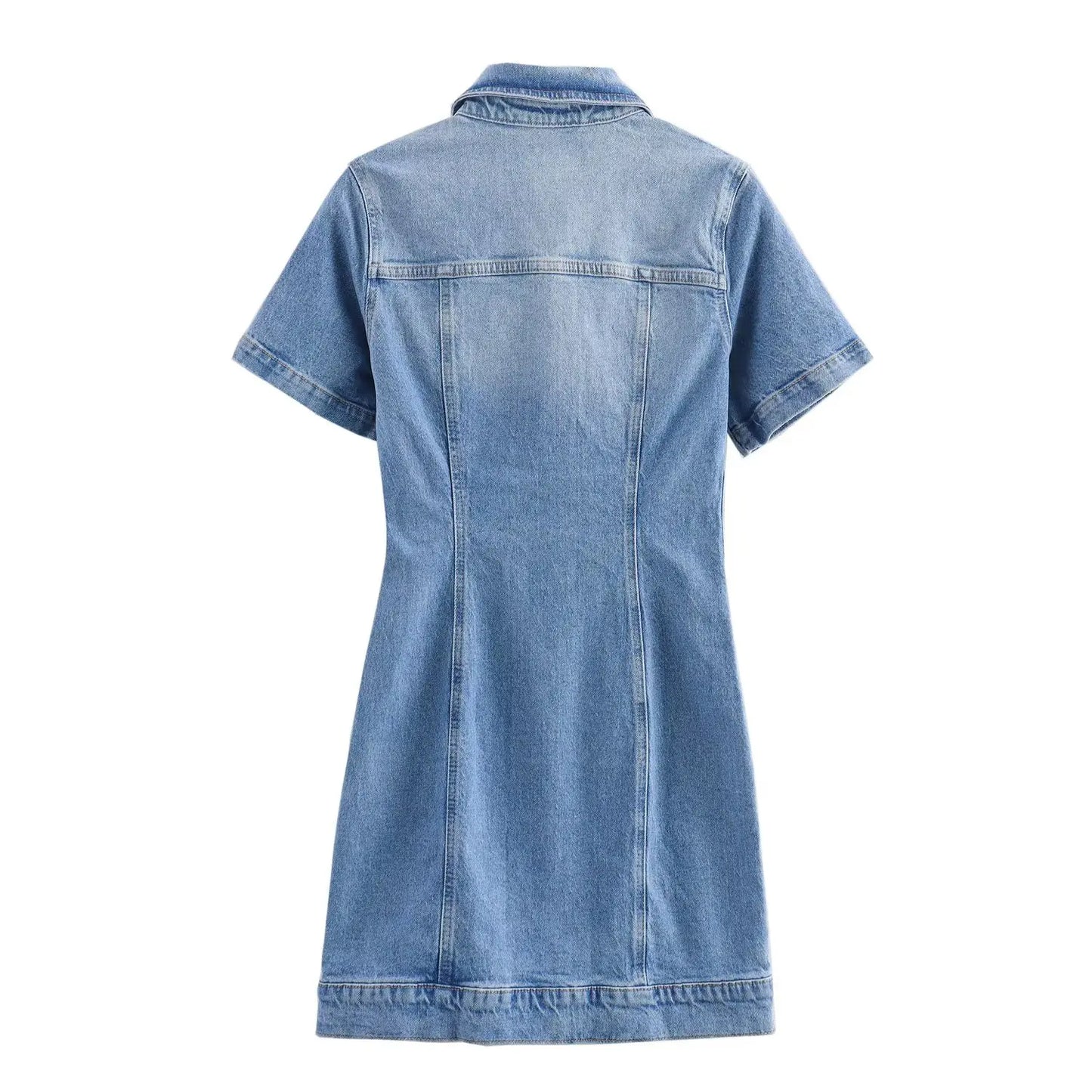 BSK&TRAF2025 Summer New Women's Temperament Slim Button-Decorated Denim Short Sleeve Mini Dress 6147/070