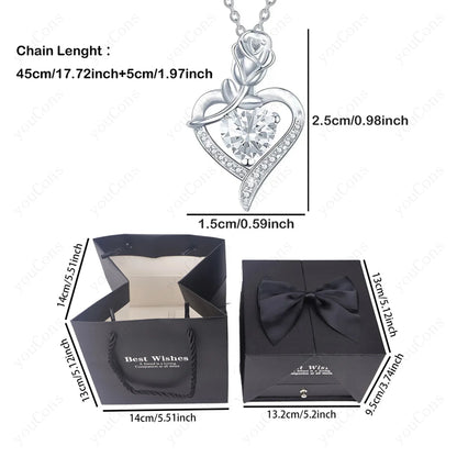 White Heart Zircon Pendant Necklace With Rose Bow Box 2025 Jewelry Set For Wife Friend Christmas Valentine Day Birthday Gifts