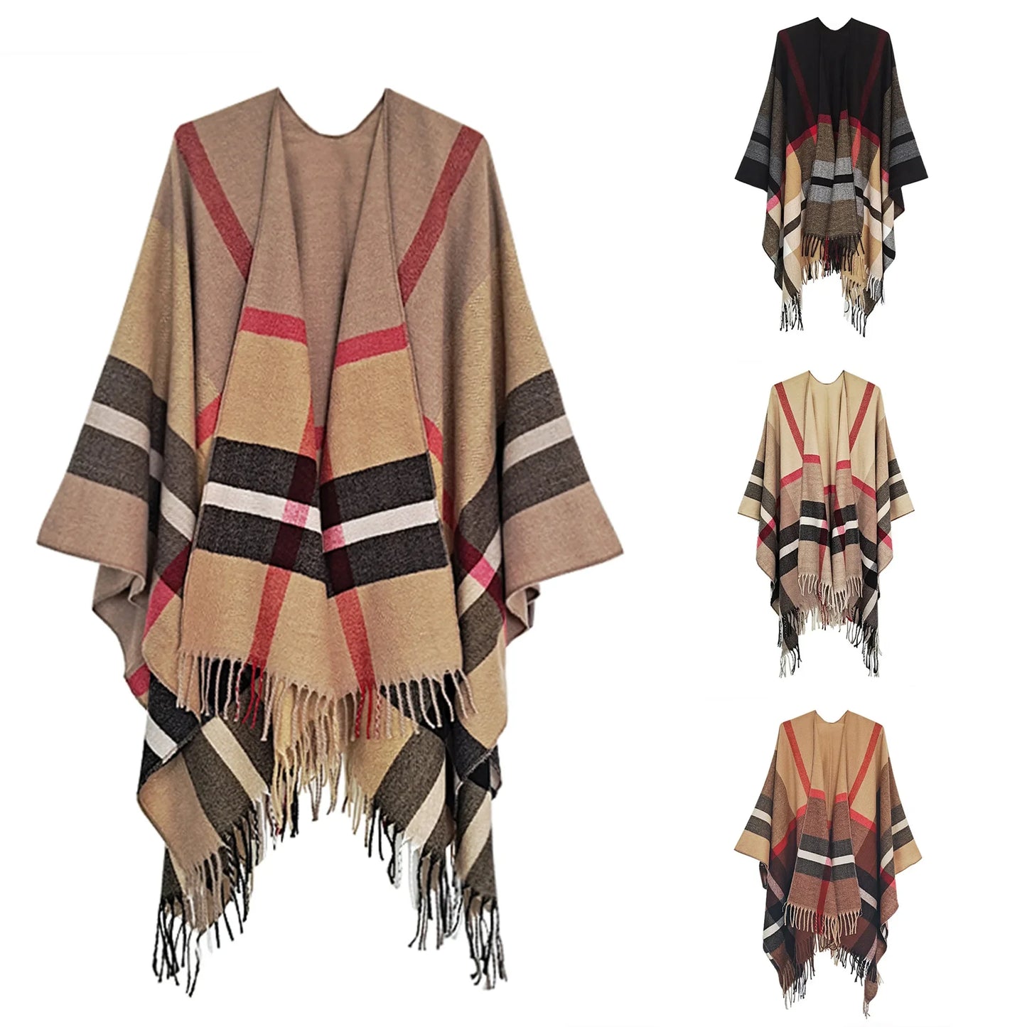 Warmth Women's Open Split Shawl Ethnic Style Geometric Tassel Travel Photography Friendly Winter Wrap Versatile Fashion Accessor