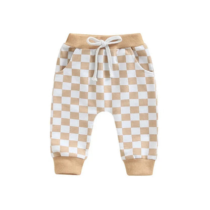 Toddler Casual Pants Baby Girl Boy Clothes Spring Autumn Fashion Checkerboard Printed Tie-up Mid-waist Trousers with Pockets