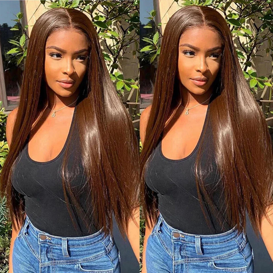 13x4 Chocolate Brown Straight Lace Front Human Hair Wigs 360 Lace Wig 100% Human Hair Pre Plucked Lace Frontal Wig For Women