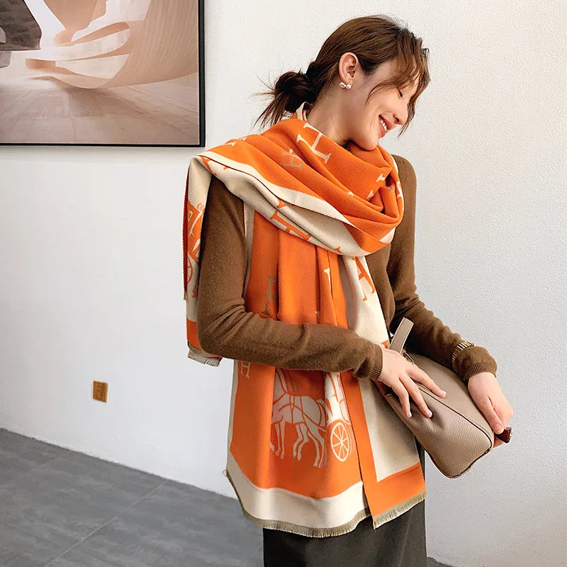 Thickened Cashmere-Like Scarf Women's Versatile Air-Conditioned Room Warmth Fashionable Casual Style All-Season Scarf