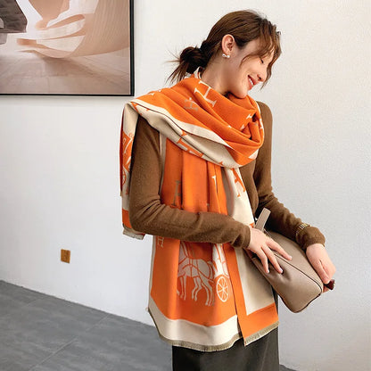 Thickened Cashmere-Like Scarf Women's Versatile Air-Conditioned Room Warmth Fashionable Casual Style All-Season Scarf