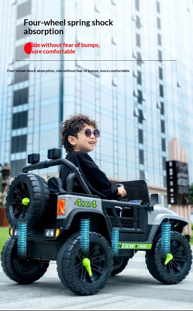 12V Kids Electric 4 Wheel Drive Off-Road Toy Rechargable Battery Car Sit By Child With Remote Control And LED Light