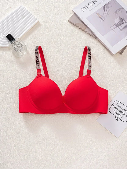 Wireless Letter Strap Bra Women's Summer Thin Comfortable Small Chest Gathered Look Big Sexy Anti-Sagging Exposed Bra