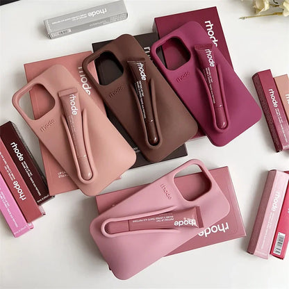With Box Lipstick Rhode Phone Case for iPhone 16 15 14 13 12 11 Pro Max Plus 16E Makeup Lip Gloss Holder Silicone Back Cover