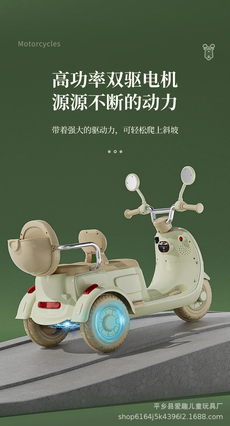 12V 4.5AH Remote Control New Baby's Two-Person Three-Wheel Electric Toy Children's Motorcycle With Double Seat